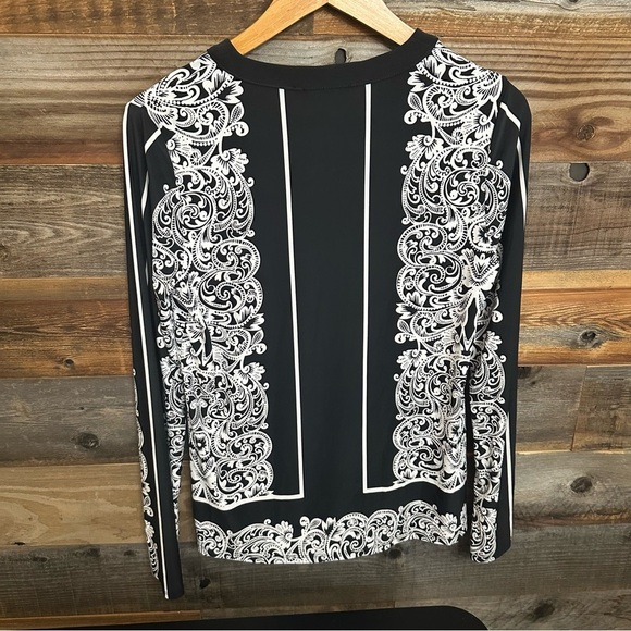 INC International Concepts Top Womens Small Black White Scroll Lace Long Sleeves - Picture 6 of 8